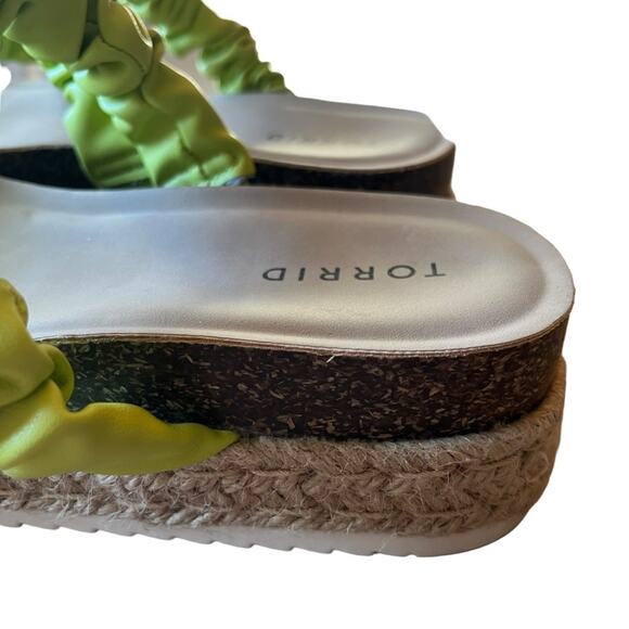 Torrid Sandals 9 Wide Width Lime Green Platform Flatform Jute Braided Flatform - Picture 4 of 7